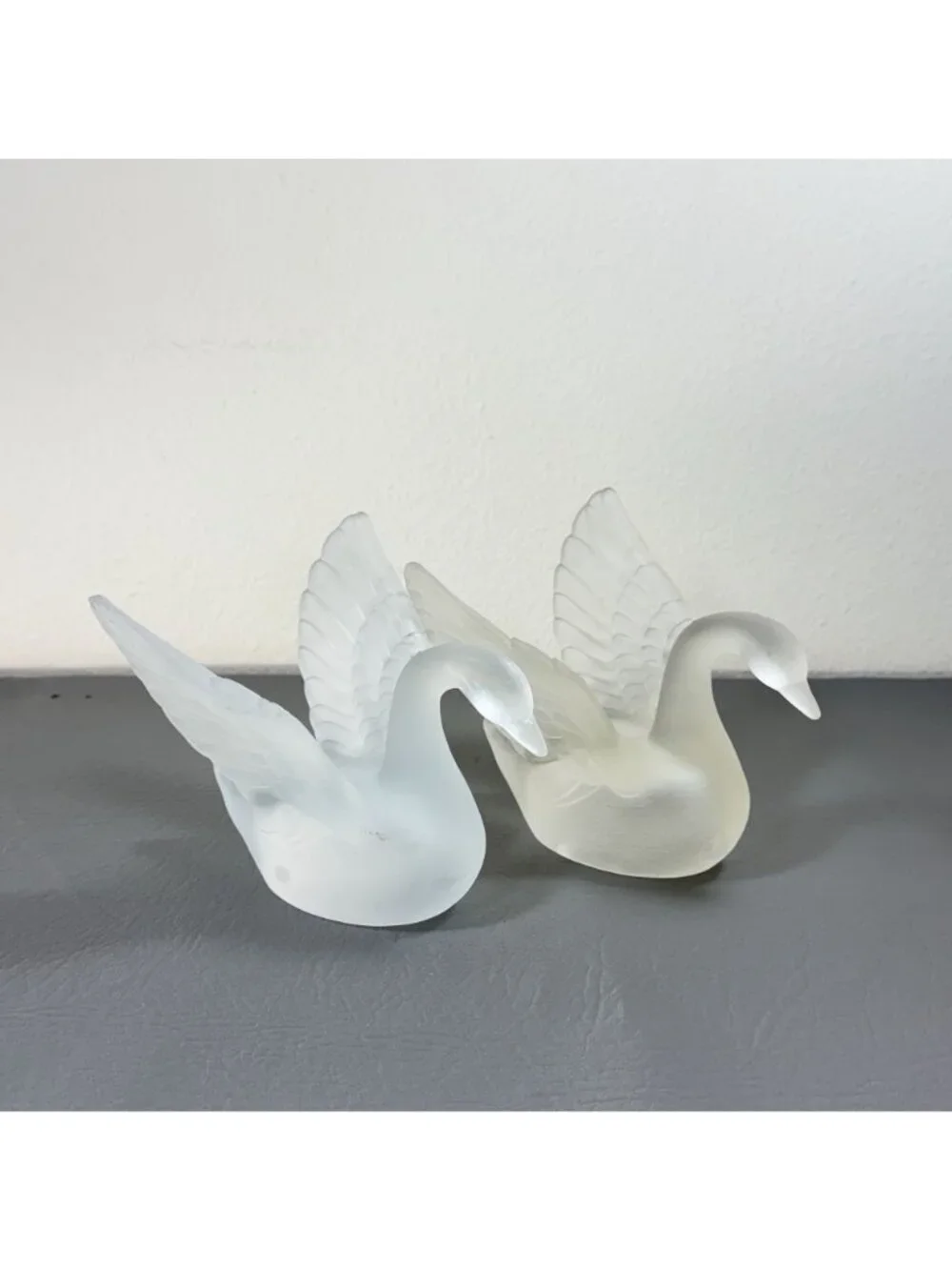 Vintage Frosted Satin Glass Swan Figurine Raised Wings Art Glass Bird Decor